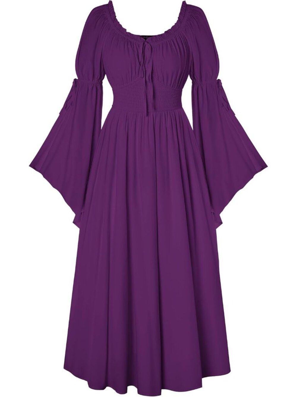 Women's Dark Purple Long Bell Sleeve Medieval Peasant Imported Costumes Dress